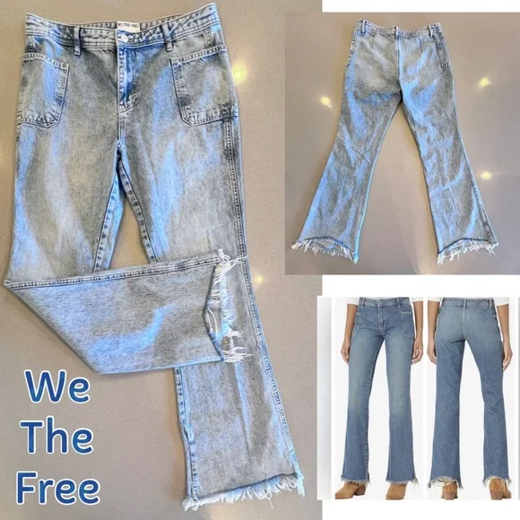 We The Free Izzy Flare Jeans Distressed Hem Blue Women's Size 30 - Picture 1 of 12